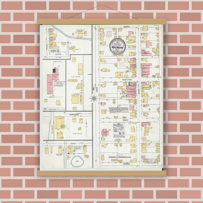 Old map wall art mockup — magnetic wood frame on brick wall — Sanborn Fire Insurance Map from West Milton, Miami County, Ohio (1905), Sheet #0001