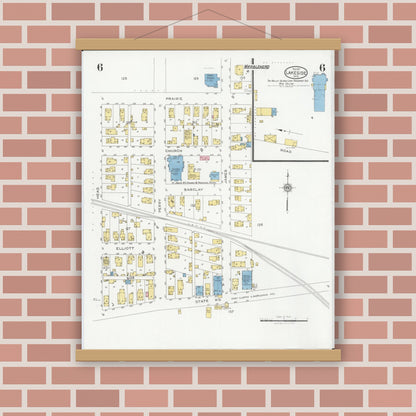 Old map wall art mockup — magnetic wood frame on brick wall — Sanborn Fire Insurance Map from Lakeside, Ottawa County, Ohio (1927), Sheet #0006