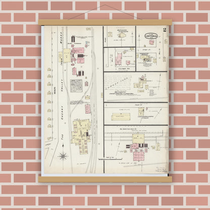 Old map wall art mockup — magnetic wood frame on brick wall — Sanborn Fire Insurance Map from Leetonia, Columbiana County, Ohio (1884), Sheet #0002