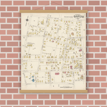 Old map wall art mockup — magnetic wood frame on brick wall — Sanborn Fire Insurance Map from Hendersonville, Henderson County, North Carolina (1922), Sheet #0011