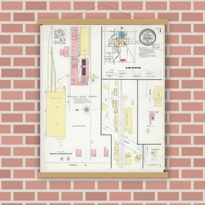 Old map wall art mockup — magnetic wood frame on brick wall — Sanborn Fire Insurance Map from Croswell, Sanilac County, Michigan (1909), Sheet #0001
