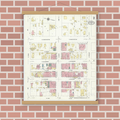 Old map wall art mockup — magnetic wood frame on brick wall — Sanborn Fire Insurance Map from Du Quoin, Perry County, Illinois (1910), Sheet #0002