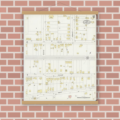 Old map wall art mockup — magnetic wood frame on brick wall — Sanborn Fire Insurance Map from Jamaica, Queens County, New York (1897) - Complete Map Set