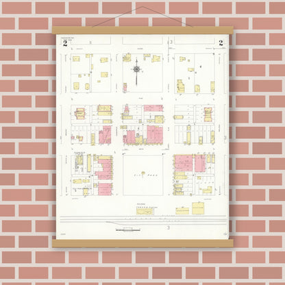 Old map wall art mockup — magnetic wood frame on brick wall — Sanborn Fire Insurance Map from Frankston, Anderson County, Texas (1939), Sheet #0002