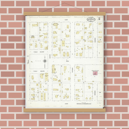 Old map wall art mockup — magnetic wood frame on brick wall — Sanborn Fire Insurance Map from Meredosia, Morgan County, Illinois (1910), Sheet #0002