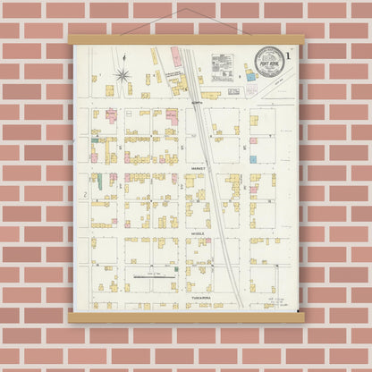 Old map wall art mockup — magnetic wood frame on brick wall — Sanborn Fire Insurance Map from Port Royal, Juniata County, Pennsylvania (1904) - Complete Map Set
