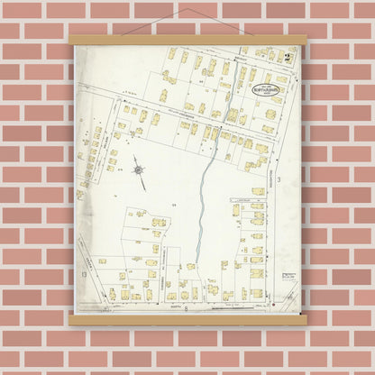 Old map wall art mockup — magnetic wood frame on brick wall — Sanborn Fire Insurance Map from North Adams, Berkshire County, Massachusetts (1914), Sheet #0002