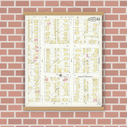 Old map wall art mockup — magnetic wood frame on brick wall — Sanborn Fire Insurance Map from Logansport, Cass County, Indiana (1911), Sheet #0011
