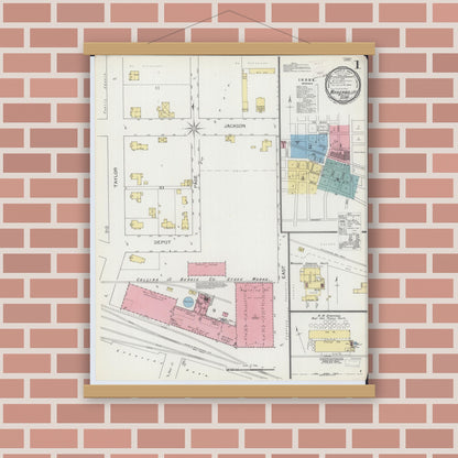 Old map wall art mockup — magnetic wood frame on brick wall — Sanborn Fire Insurance Map from Marengo, McHenry County, Illinois (1893) - Complete Map Set