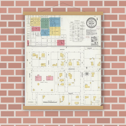 Old map wall art mockup — magnetic wood frame on brick wall — Sanborn Fire Insurance Map from Bartow, Polk County, Florida (1906), Sheet #0001