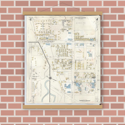 Old map wall art mockup — magnetic wood frame on brick wall — Sanborn Fire Insurance Map from Wahiawa, Honolulu County, Hawaii (1957), Sheet #0004