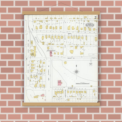 Old map wall art mockup — magnetic wood frame on brick wall — Sanborn Fire Insurance Map from Murphysboro, Jackson County, Illinois (1902), Sheet #0007