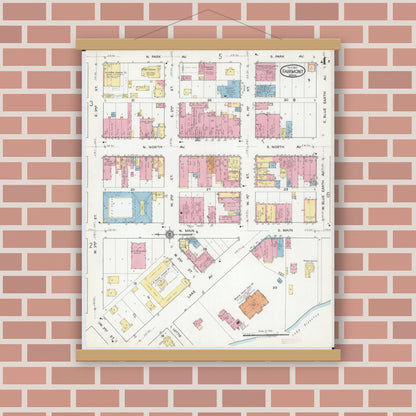 Old map wall art mockup — magnetic wood frame on brick wall — Sanborn Fire Insurance Map from Fairmont, Martin County, Minnesota (1917), Sheet #0004