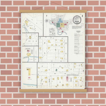 Old map wall art mockup — magnetic wood frame on brick wall — Sanborn Fire Insurance Map from Windom, Cottonwood County, Minnesota (1900), Sheet #0001