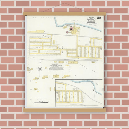 Old map wall art mockup — magnetic wood frame on brick wall — Sanborn Fire Insurance Map from Escanaba, Delta County, Michigan (1906), Sheet #0030