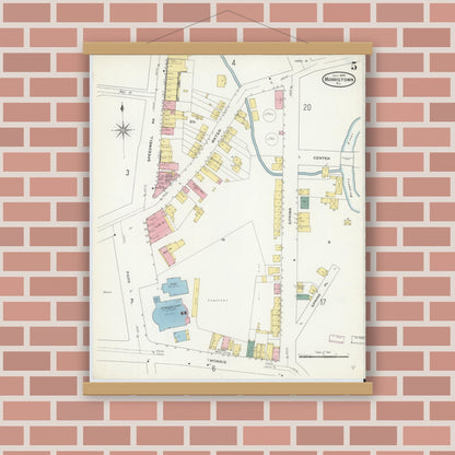Old map wall art mockup — magnetic wood frame on brick wall — Sanborn Fire Insurance Map from Morristown, Morris County, New Jersey (1909), Sheet #0005