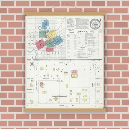 Old map wall art mockup — magnetic wood frame on brick wall — Sanborn Fire Insurance Map from Saint James, Watonwan County, Minnesota (1908) - Complete Map Set