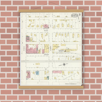Old map wall art mockup — magnetic wood frame on brick wall — Sanborn Fire Insurance Map from Assumption, Christian County, Illinois (1909), Sheet #0002