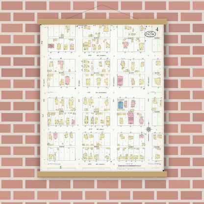 Old map wall art mockup — magnetic wood frame on brick wall — Sanborn Fire Insurance Map from Fulton, Whiteside County, Illinois (1912), Sheet #0004