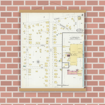 Old map wall art mockup — magnetic wood frame on brick wall — Sanborn Fire Insurance Map from Paulsboro, Gloucester County, New Jersey (1896), Sheet #0003