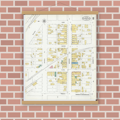 Old map wall art mockup — magnetic wood frame on brick wall — Sanborn Fire Insurance Map from Crystal Falls, Iron County, Michigan (1904), Sheet #0002