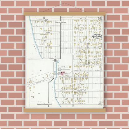 Old map wall art mockup — magnetic wood frame on brick wall — Sanborn Fire Insurance Map from West Palm Beach, Dade County, Florida (1920), Sheet #0016