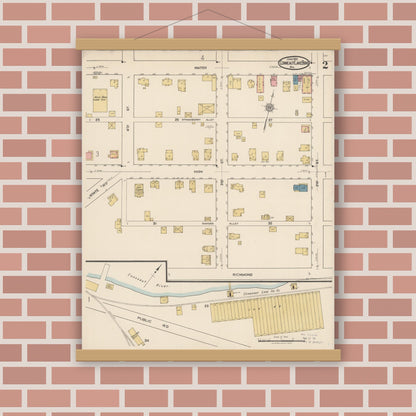 Old map wall art mockup — magnetic wood frame on brick wall — Sanborn Fire Insurance Map from Conneaut Lake Borough, Crawford County, Pennsylvania (1922), Sheet #0002