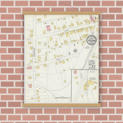 Old map wall art mockup — magnetic wood frame on brick wall — Sanborn Fire Insurance Map from Fairchange, Fayette County, Pennsylvania (1905) - Complete Map Set