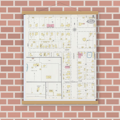 Old map wall art mockup — magnetic wood frame on brick wall — Sanborn Fire Insurance Map from Sumner, Lawrence County, Illinois (1894), Sheet #0002