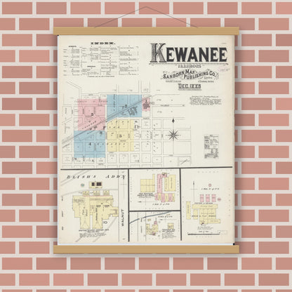Old map wall art mockup — magnetic wood frame on brick wall — Sanborn Fire Insurance Map from Kewanee, Henry County, Illinois (1885) - Complete Map Set