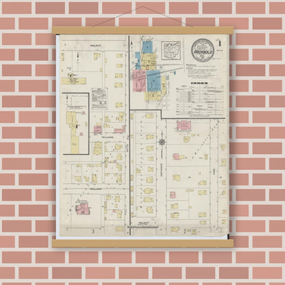 Old map wall art mockup — magnetic wood frame on brick wall — Sanborn Fire Insurance Map from Archbold, Fulton County, Ohio (1914) - Complete Map Set