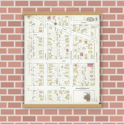 Old map wall art mockup — magnetic wood frame on brick wall — Sanborn Fire Insurance Map from Crestline, Crawford County, Ohio (1921), Sheet #0002