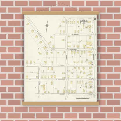 Old map wall art mockup — magnetic wood frame on brick wall — Sanborn Fire Insurance Map from Paulsboro, Gloucester County, New Jersey (1915), Sheet #0002