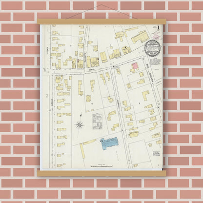 Old map wall art mockup — magnetic wood frame on brick wall — Sanborn Fire Insurance Map from Hopkinton, Middlesex County, Massachusetts (1894) - Complete Map Set