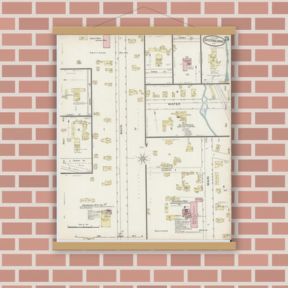 Old map wall art mockup — magnetic wood frame on brick wall — Sanborn Fire Insurance Map from Sherburne, Chenango County, New York (1887), Sheet #0003