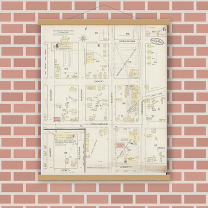 Old map wall art mockup — magnetic wood frame on brick wall — Sanborn Fire Insurance Map from Houston, Harris County, Texas (1885), Sheet #0006