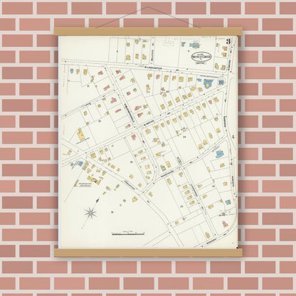 Old map wall art mockup — magnetic wood frame on brick wall — Sanborn Fire Insurance Map from Wayne, Delaware County, Pennsylvania (1902), Sheet #0003