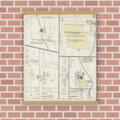 Old map wall art mockup — magnetic wood frame on brick wall — Sanborn Fire Insurance Map from Stillwater, Washington County, Minnesota (1884), Sheet #0002