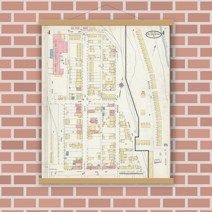 Old map wall art mockup — magnetic wood frame on brick wall — Sanborn Fire Insurance Map from Aliquippa, Beaver County, Pennsylvania (1925), Sheet #0004