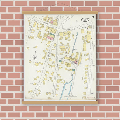 Old map wall art mockup — magnetic wood frame on brick wall — Sanborn Fire Insurance Map from Gardner, Worcester County, Massachusetts (1895), Sheet #0003