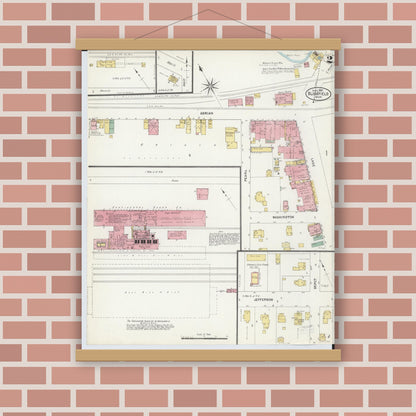 Old map wall art mockup — magnetic wood frame on brick wall — Sanborn Fire Insurance Map from Blissfield, Lenawee County, Michigan (1907), Sheet #0002