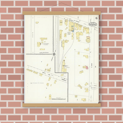 Old map wall art mockup — magnetic wood frame on brick wall — Sanborn Fire Insurance Map from Sherburne, Chenango County, New York (1911), Sheet #0006