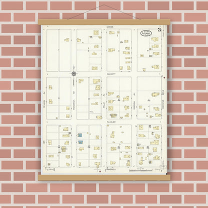Old map wall art mockup — magnetic wood frame on brick wall — Sanborn Fire Insurance Map from Miami, Dade County, Florida (1914), Sheet #0003
