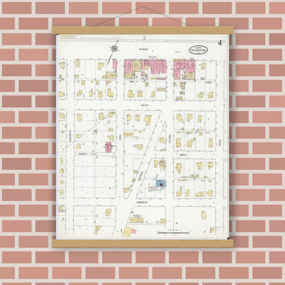 Old map wall art mockup — magnetic wood frame on brick wall — Sanborn Fire Insurance Map from Colchester, Mcdonough County, Illinois (1912), Sheet #0004