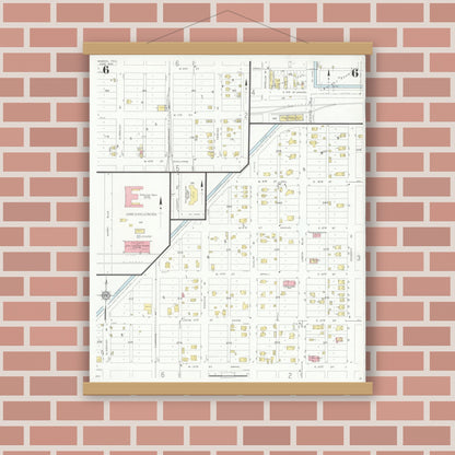 Old map wall art mockup — magnetic wood frame on brick wall — Sanborn Fire Insurance Map from Mission, Hidalgo County, Texas (1933), Sheet #0006