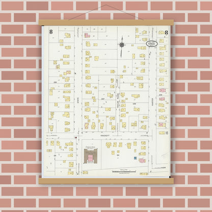 Old map wall art mockup — magnetic wood frame on brick wall — Sanborn Fire Insurance Map from Ionia, Ionia County, Michigan (1924), Sheet #0008