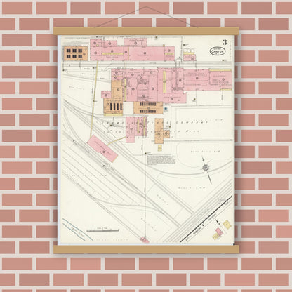 Old map wall art mockup — magnetic wood frame on brick wall — Sanborn Fire Insurance Map from Canton, Haywood County, North Carolina (1912), Sheet #0003