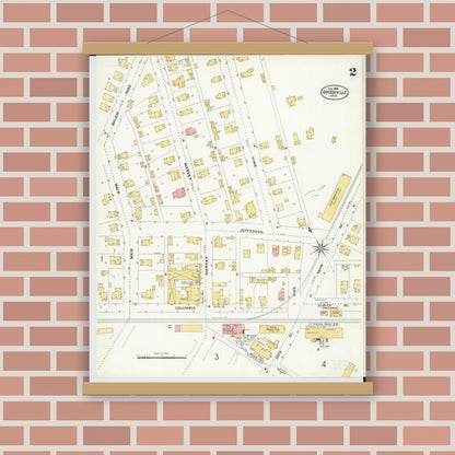 Old map wall art mockup — magnetic wood frame on brick wall — Sanborn Fire Insurance Map from Brookville, Montgomery County, Ohio (1905), Sheet #0002