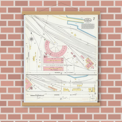 Old map wall art mockup — magnetic wood frame on brick wall — Sanborn Fire Insurance Map from Escanaba, Delta County, Michigan (1906), Sheet #0007