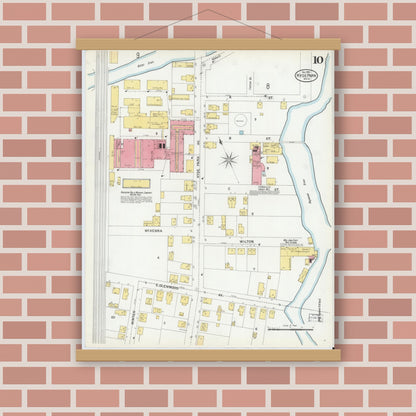 Old map wall art mockup — magnetic wood frame on brick wall — Sanborn Fire Insurance Map from Hyde Park, Norfolk County, Massachusetts (1900), Sheet #0010